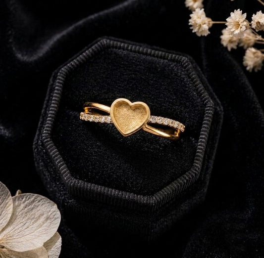Heart Rose Gold Ring, 6x6mm Blank and Zircon Setted Ring, 925 Sterling Silver Designer Ring, Resin & Ashes Work, Breastmilk/Keepsake DIY
