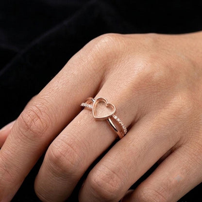 Heart Rose Gold Ring, 6x6mm Blank and Zircon Setted Ring, 925 Sterling Silver Designer Ring, Resin & Ashes Work, Breastmilk/Keepsake DIY