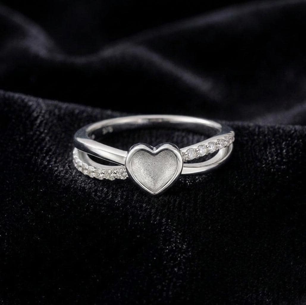 Heart Rose Gold Ring, 6x6mm Blank and Zircon Setted Ring, 925 Sterling Silver Designer Ring, Resin & Ashes Work, Breastmilk/Keepsake DIY