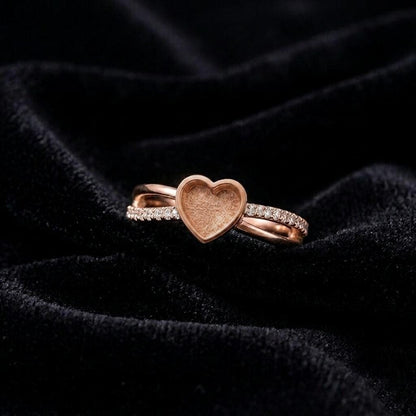 Heart Rose Gold Ring, 6x6mm Blank and Zircon Setted Ring, 925 Sterling Silver Designer Ring, Resin & Ashes Work, Breastmilk/Keepsake DIY