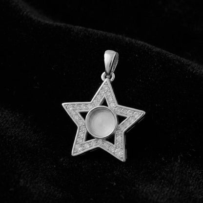 925 Sterling Silver Shining Star Round 6mm Blank Bezel CZ Set Pendant, Breastmilk/Keepsake, Good for Resin & Ashes Work, Memorial DIY Crafts
