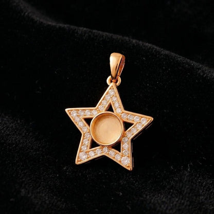 925 Sterling Silver Shining Star Round 6mm Blank Bezel CZ Set Pendant, Breastmilk/Keepsake, Good for Resin & Ashes Work, Memorial DIY Crafts