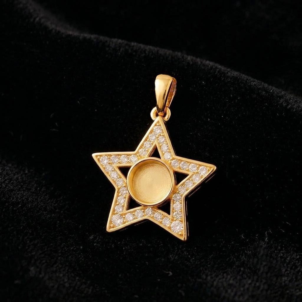 925 Sterling Silver Shining Star Round 6mm Blank Bezel CZ Set Pendant, Breastmilk/Keepsake, Good for Resin & Ashes Work, Memorial DIY Crafts