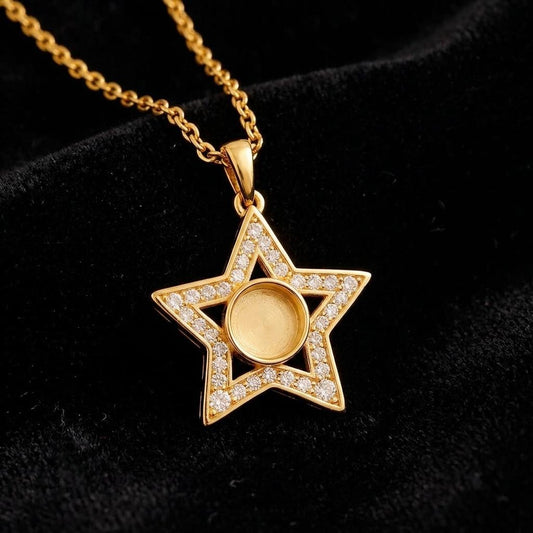 925 Sterling Silver Shining Star Round 6mm Blank Bezel CZ Set Pendant, Breastmilk/Keepsake, Good for Resin & Ashes Work, Memorial DIY Crafts