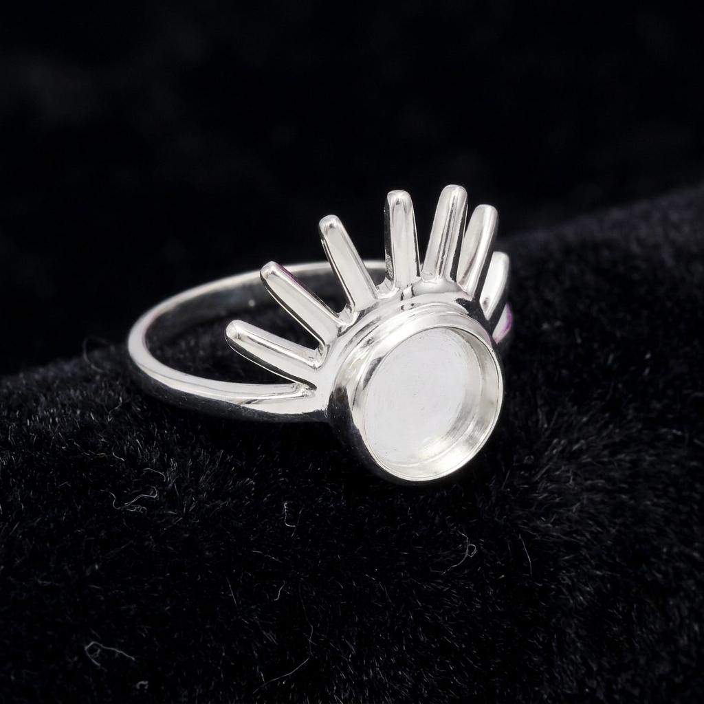 925 Sterling Silver, Round Blank Bezel, Rising Sun Design Celestial Ring, Good for Resin & Ashes Work, Breastmilk/Keepsake DIY, Gift for her