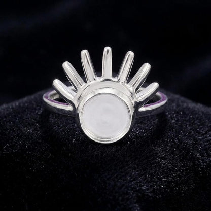 925 Sterling Silver, Round Blank Bezel, Rising Sun Design Celestial Ring, Good for Resin & Ashes Work, Breastmilk/Keepsake DIY, Gift for her