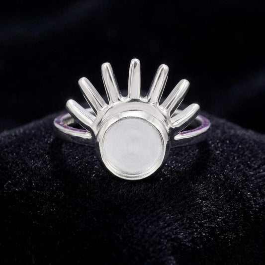925 Sterling Silver, Round Blank Bezel, Rising Sun Design Celestial Ring, Good for Resin & Ashes Work, Breastmilk/Keepsake DIY, Gift for her