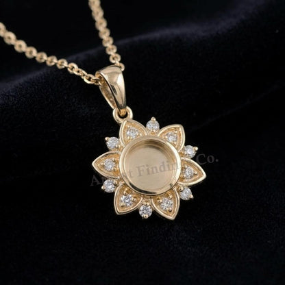 925 Sterling Silver Flower Design Round 6mm Blank Bezel CZ Set Pendant, Breastmilk/Keepsake, Good for Resin & Ashes Work, Memorial DIY Craft