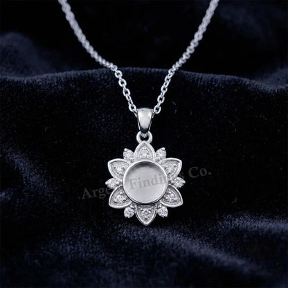 925 Sterling Silver Flower Design Round 6mm Blank Bezel CZ Set Pendant, Breastmilk/Keepsake, Good for Resin & Ashes Work, Memorial DIY Craft