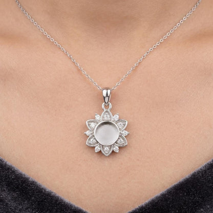 925 Sterling Silver Flower Design Round 6mm Blank Bezel CZ Set Pendant, Breastmilk/Keepsake, Good for Resin & Ashes Work, Memorial DIY Craft