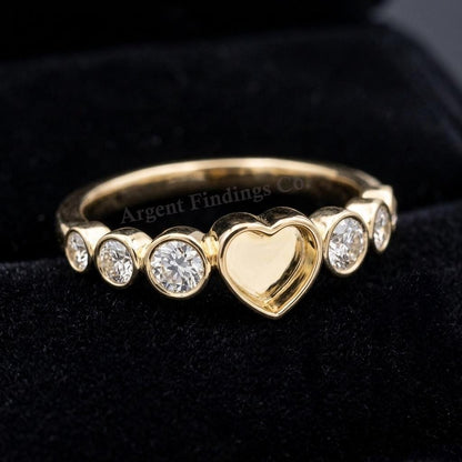 Heart 18k Gold Ring, 5mm Blank Bezel 4,3,2mm CZ Setted Ring, 925 Sterling Silver Designer Ring, Resin & Ashes Work, Breastmilk/Keepsake DIY