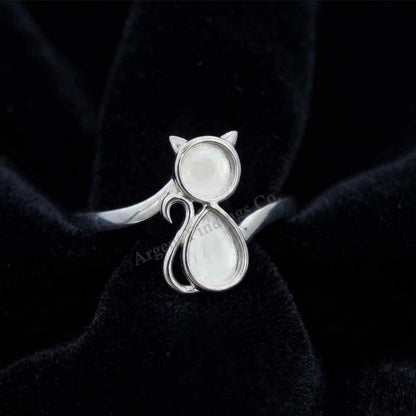 925 Sterling Solid Silver Cat Shape Blank Bezel Ring, Good for Resin & Ashes Work, Cat Cremation, Animal Pet Loss Ring,Keepsake Memorial DIY