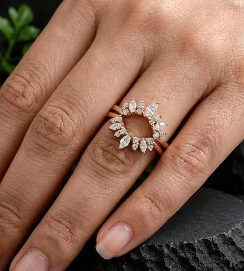 Cubic Zircon Curved Enhancer Wedding Band Marquise Diamond Engagement Jewelry Women Enhancer Wrap Guard Matching Band Personalized Gold Gift