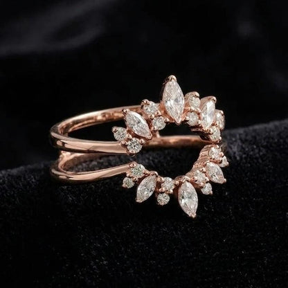 Cubic Zircon Curved Enhancer Wedding Band Marquise Diamond Engagement Jewelry Women Enhancer Wrap Guard Matching Band Personalized Gold Gift