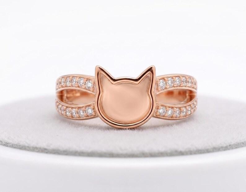 6mm Cat Face Ring with CZ On Shank, Good for Ashes work & Resin Work, 925 Sterling Silver Ring, Cat Lover Ring, Animal Ring, Good luck Ring