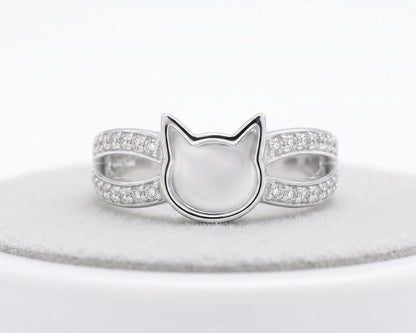 6mm Cat Face Ring with CZ On Shank, Good for Ashes work & Resin Work, 925 Sterling Silver Ring, Cat Lover Ring, Animal Ring, Good luck Ring