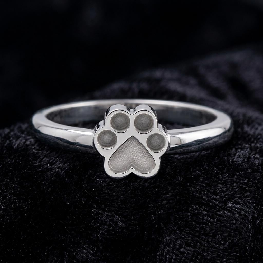 925 Sterling Solid Silver 8mm Dog Paw Shape Blank Bezel Ring Setting, Good for Resin & Ashes Work, Keepsake/Breastmilk DIY, Memorial Jewelry