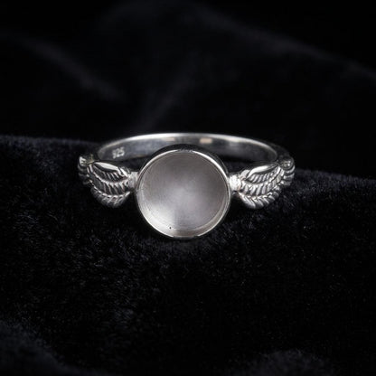 Genuine 925 Sterling Silver, 8mm Round Blank Bezel Ring, Angel Wings Ring, Good for Resin & Ashes Work, Breastmilk/Keepsake DIY,Gift for her