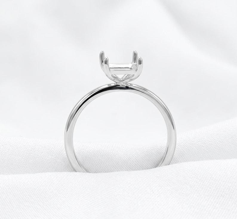 925 Sterling Silver 10x14mm Rectangle Ring Setting, 4 Prong Semi Mount Ring, Pave Band Empty Ring Base, DIY Gemstone Engagement Ring Setting