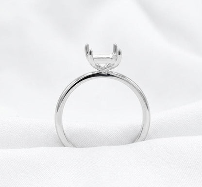 925 Sterling Silver 10x14mm Rectangle Ring Setting, 4 Prong Semi Mount Ring, Pave Band Empty Ring Base, DIY Gemstone Engagement Ring Setting