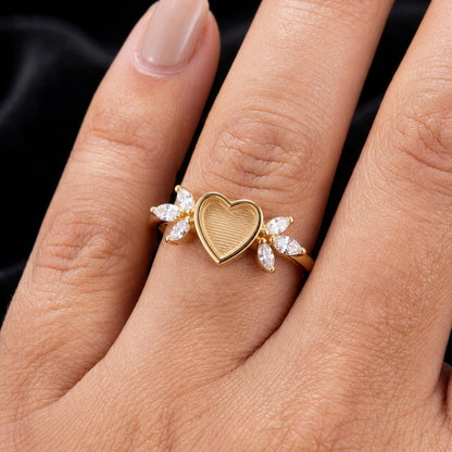 925 Sterling Solid Silver 6x6mm Heart Shape Blank Bezel with Tiny Marquise CZ Ring, Good for Resin & Ashes Work, Keepsake/Breastmilk DIY