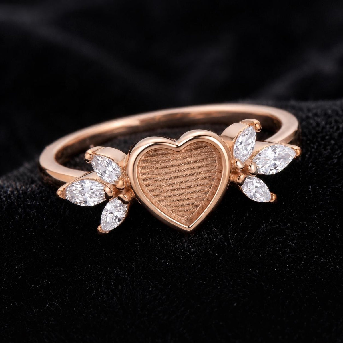 925 Sterling Solid Silver 6x6mm Heart Shape Blank Bezel with Tiny Marquise CZ Ring, Good for Resin & Ashes Work, Keepsake/Breastmilk DIY
