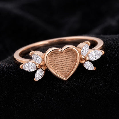 925 Sterling Solid Silver 6x6mm Heart Shape Blank Bezel with Tiny Marquise CZ Ring, Good for Resin & Ashes Work, Keepsake/Breastmilk DIY