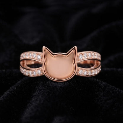 6mm Cat Face Ring with CZ On Shank, Good for Ashes work & Resin Work, 925 Sterling Silver Ring, Cat Lover Ring, Animal Ring, Good luck Ring