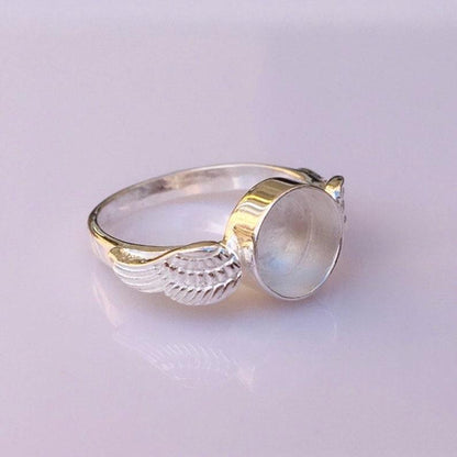 Genuine 925 Sterling Silver, 8mm Round Blank Bezel Ring, Angel Wings Ring, Good for Resin & Ashes Work, Breastmilk/Keepsake DIY,Gift for her