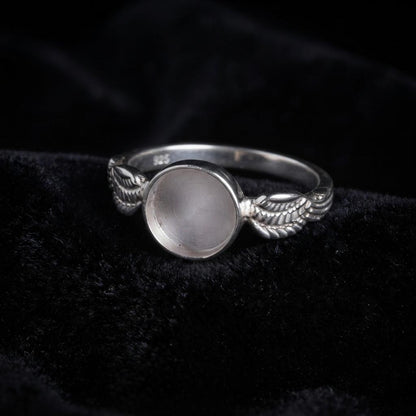 Genuine 925 Sterling Silver, 8mm Round Blank Bezel Ring, Angel Wings Ring, Good for Resin & Ashes Work, Breastmilk/Keepsake DIY,Gift for her