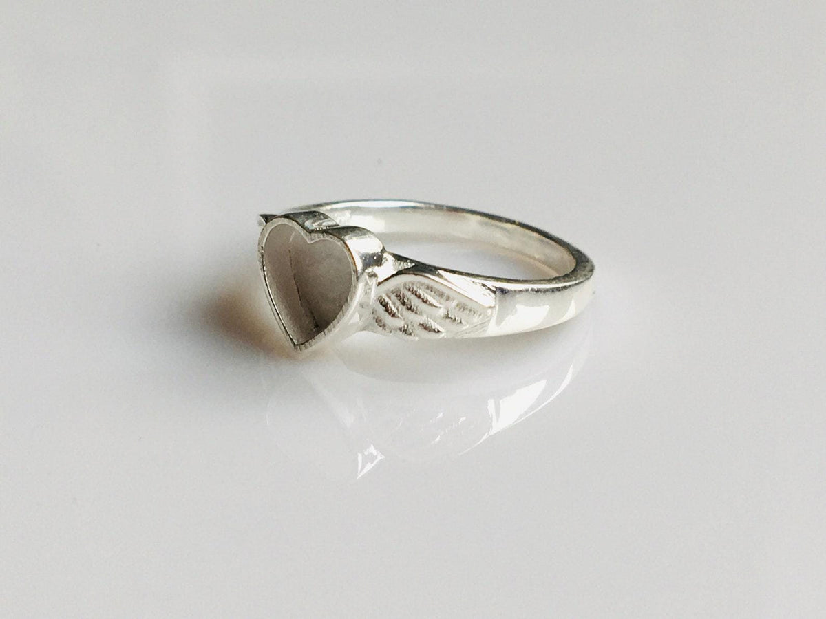 Genuine 925 Sterling Silver, 8mm Heart Blank Bezel Ring, Angel Wings Ring, Good for Resin & Ashes Work, Breastmilk/Keepsake DIY,Gift for her