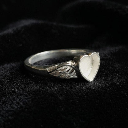 Genuine 925 Sterling Silver, 8mm Heart Blank Bezel Ring, Angel Wings Ring, Good for Resin & Ashes Work, Breastmilk/Keepsake DIY,Gift for her