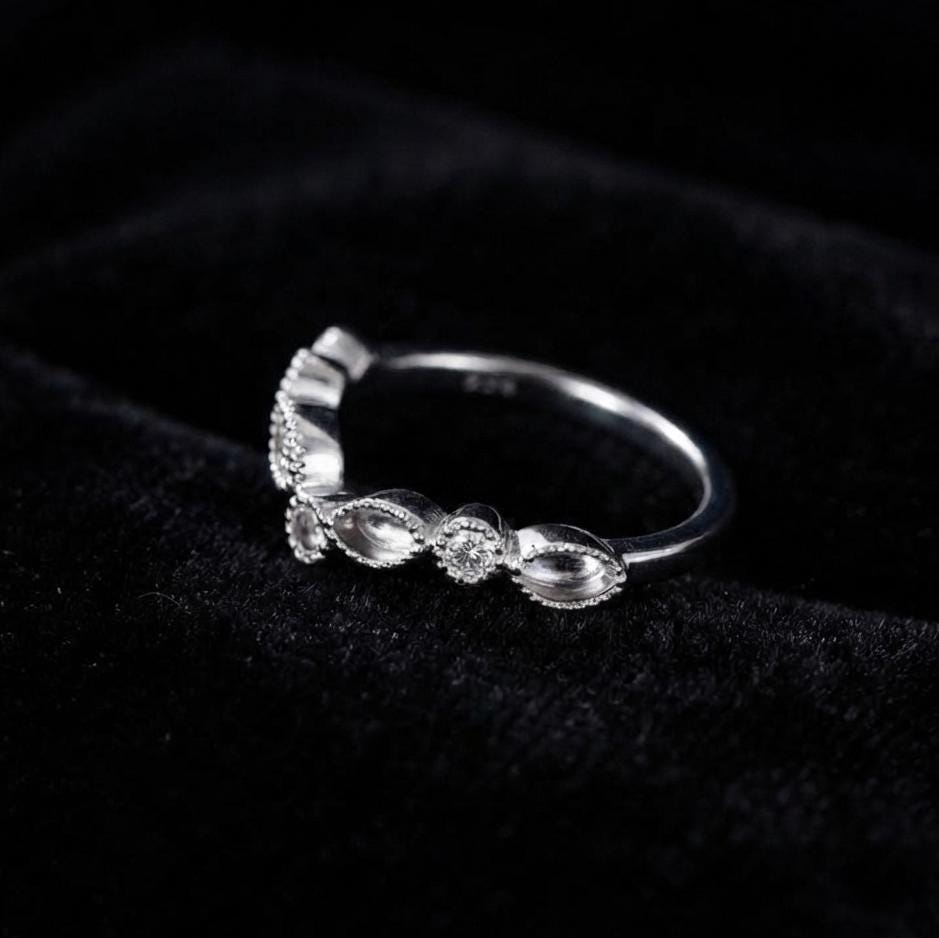 925 Sterling Solid Silver Marquise Blank Bezel with CZ Set Ring, Good for Resin & Ashes Breastmilk DIY Work, Keepsake Ring, Memorial Jewelry