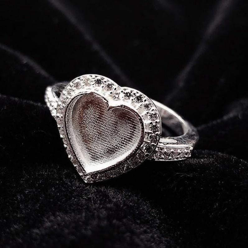 925 Sterling Solid Silver 10mm Heart Blank Bezel with CZ Setted on Band Ring, Good for Resin & Ashes Breastmilk DIY Work, Keepsake Jewellery