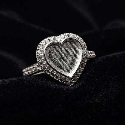 925 Sterling Solid Silver 10mm Heart Blank Bezel with CZ Setted on Band Ring, Good for Resin & Ashes Breastmilk DIY Work, Keepsake Jewellery