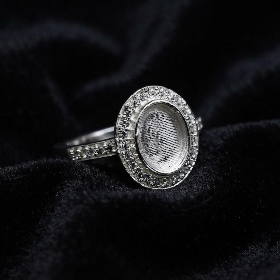 925 Sterling Solid Silver 7x9mm Oval Blank Bezel with CZ Setted Ring, Good for Resin & Ashes Work Breastmilk DIY Crafts, Keepsake Jewellery