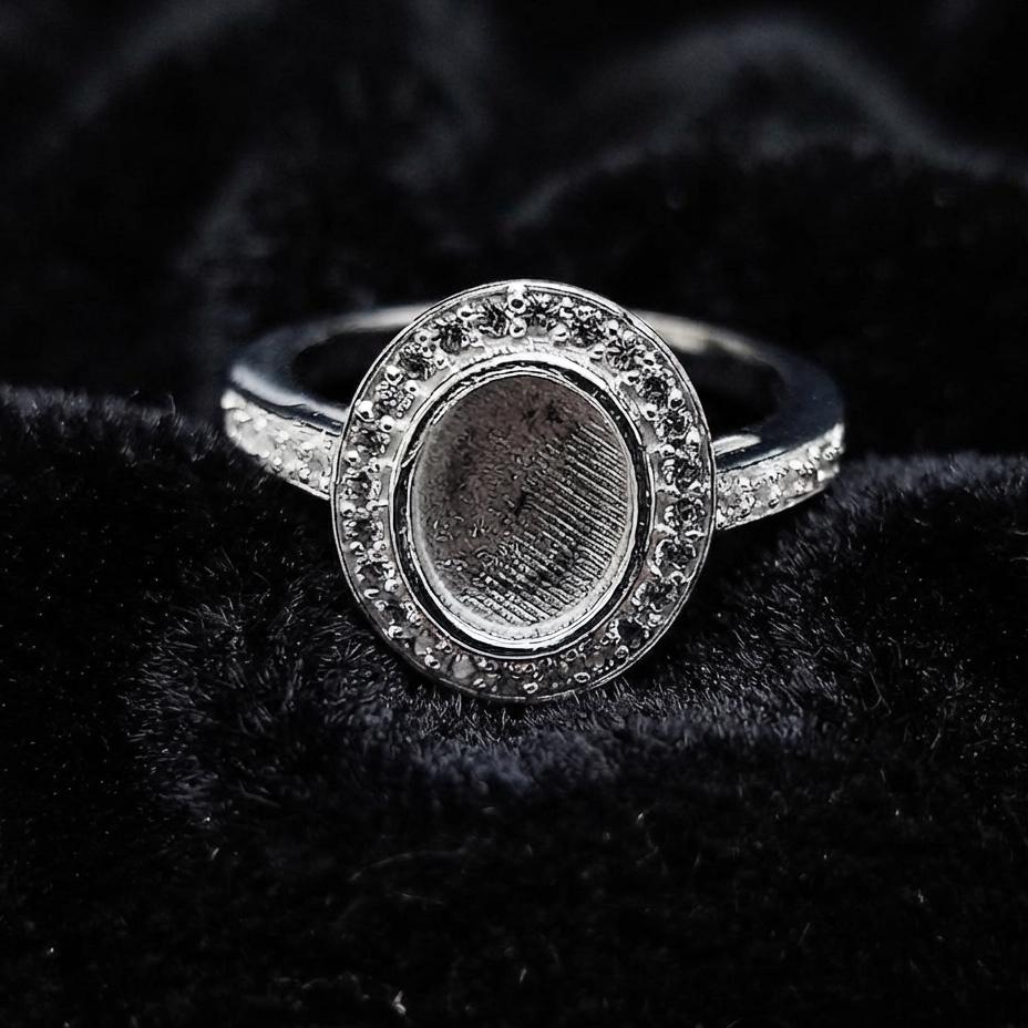 925 Sterling Solid Silver 7x9mm Oval Blank Bezel with CZ Setted Ring, Good for Resin & Ashes Work Breastmilk DIY Crafts, Keepsake Jewellery