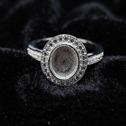 925 Sterling Solid Silver 7x9mm Oval Blank Bezel with CZ Setted Ring, Good for Resin & Ashes Work Breastmilk DIY Crafts, Keepsake Jewellery