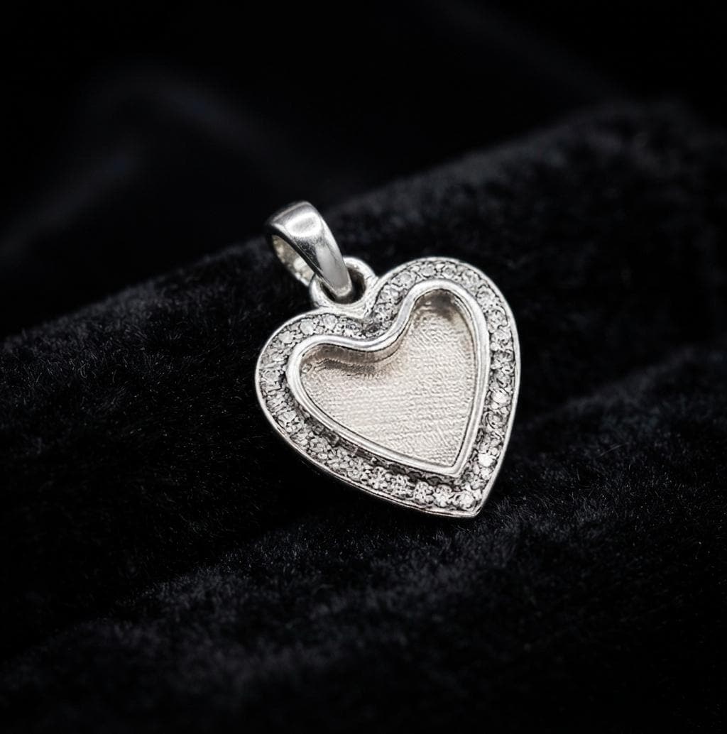 Heart Shape Blank Bezel Pendant with CZ Setted, 925 Sterling Silver Halo Pendant, Good for Resin & Ashes Work, Keepsake Memorial DIY Crafts