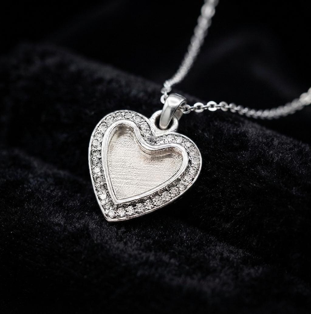 Heart Shape Blank Bezel Pendant with CZ Setted, 925 Sterling Silver Halo Pendant, Good for Resin & Ashes Work, Keepsake Memorial DIY Crafts