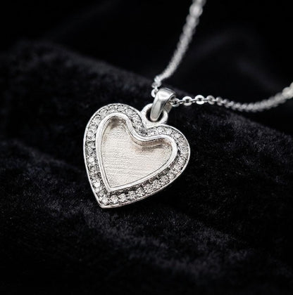 Heart Shape Blank Bezel Pendant with CZ Setted, 925 Sterling Silver Halo Pendant, Good for Resin & Ashes Work, Keepsake Memorial DIY Crafts