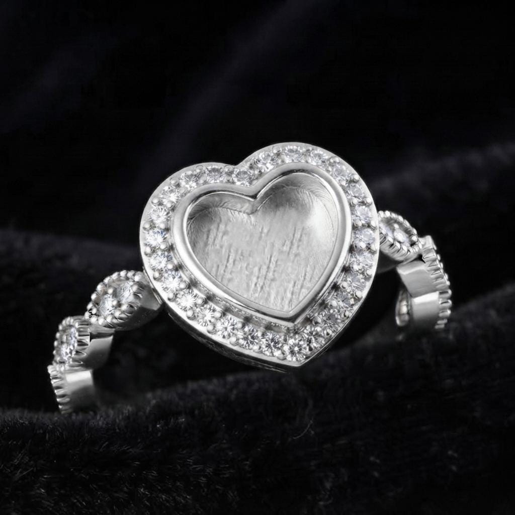 925 Sterling Solid Silver 8x8mm Heart Blank Bezel with CZ Setted, Good for Resin & Ashes Work Breastmilk DIY Crafts, Keepsake Stackable Ring