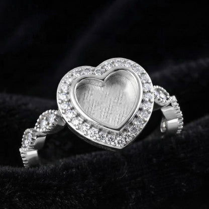 925 Sterling Solid Silver 8x8mm Heart Blank Bezel with CZ Setted, Good for Resin & Ashes Work Breastmilk DIY Crafts, Keepsake Stackable Ring