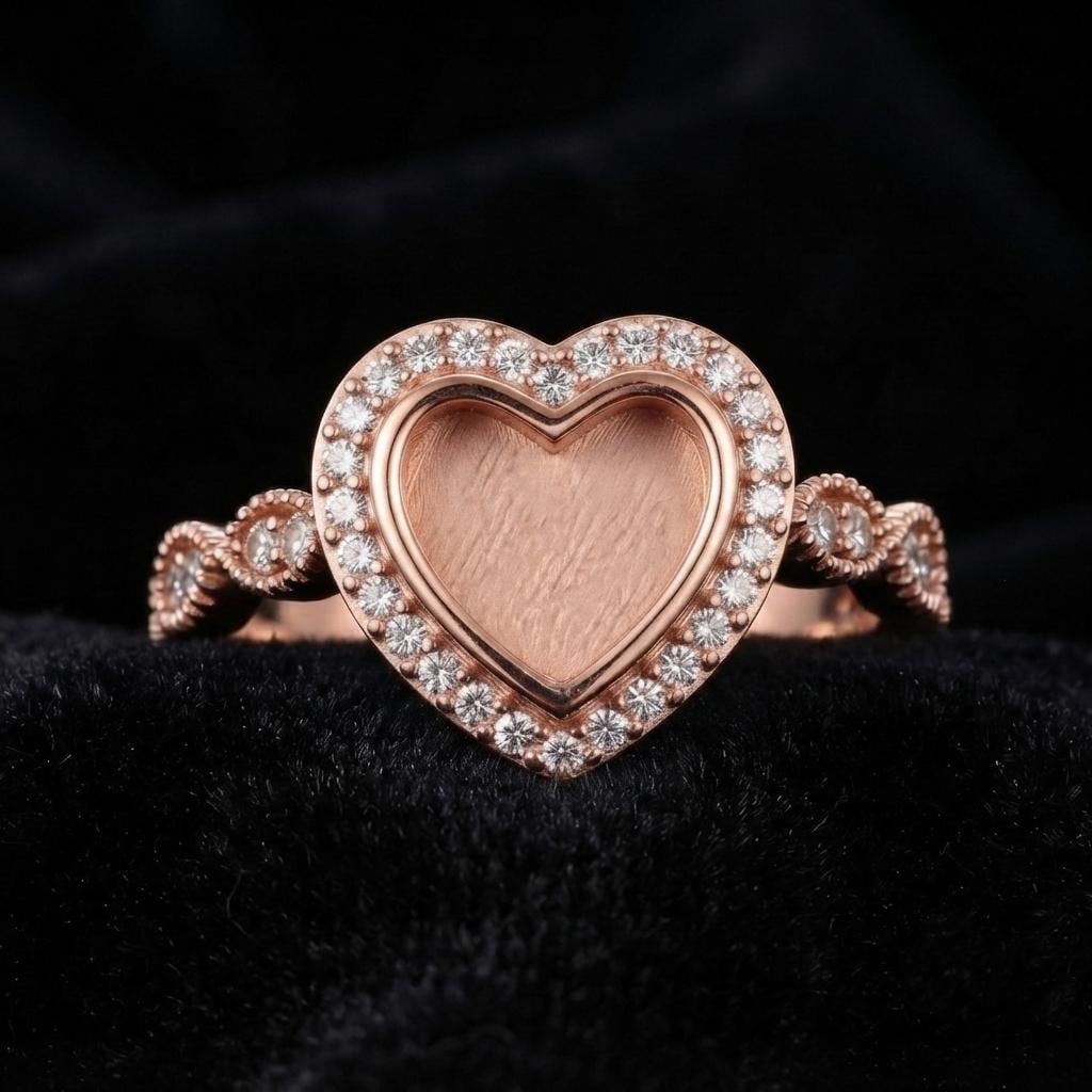 925 Sterling Solid Silver 8x8mm Heart Blank Bezel with CZ Setted, Good for Resin & Ashes Work Breastmilk DIY Crafts, Keepsake Stackable Ring