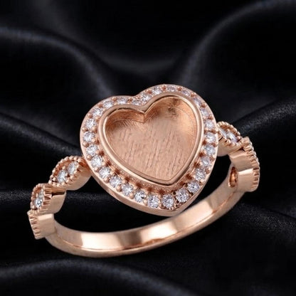 925 Sterling Solid Silver 8x8mm Heart Blank Bezel with CZ Setted, Good for Resin & Ashes Work Breastmilk DIY Crafts, Keepsake Stackable Ring