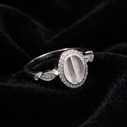 925 Sterling Solid Silver 8x6mm Oval Blank Bezel with CZ Setted, Good for Resin & Ashes Work Breastmilk DIY Crafts, Keepsake Memorial Ring