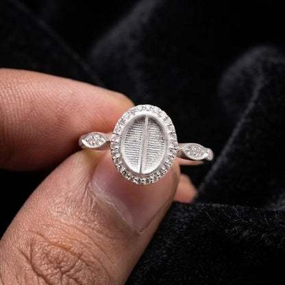 925 Sterling Solid Silver 8x6mm Oval Blank Bezel with CZ Setted, Good for Resin & Ashes Work Breastmilk DIY Crafts, Keepsake Memorial Ring