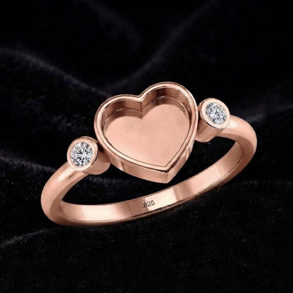 925 Sterling Silver, Heart 8x8mm Blank Bezel with CZ Set Engagement Ring, Unique Vintage Bridal Ring, Resin & Ashes, Breastmilk/Keepsake DIY