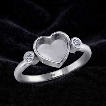 925 Sterling Silver, Heart 8x8mm Blank Bezel with CZ Set Engagement Ring, Unique Vintage Bridal Ring, Resin & Ashes, Breastmilk/Keepsake DIY