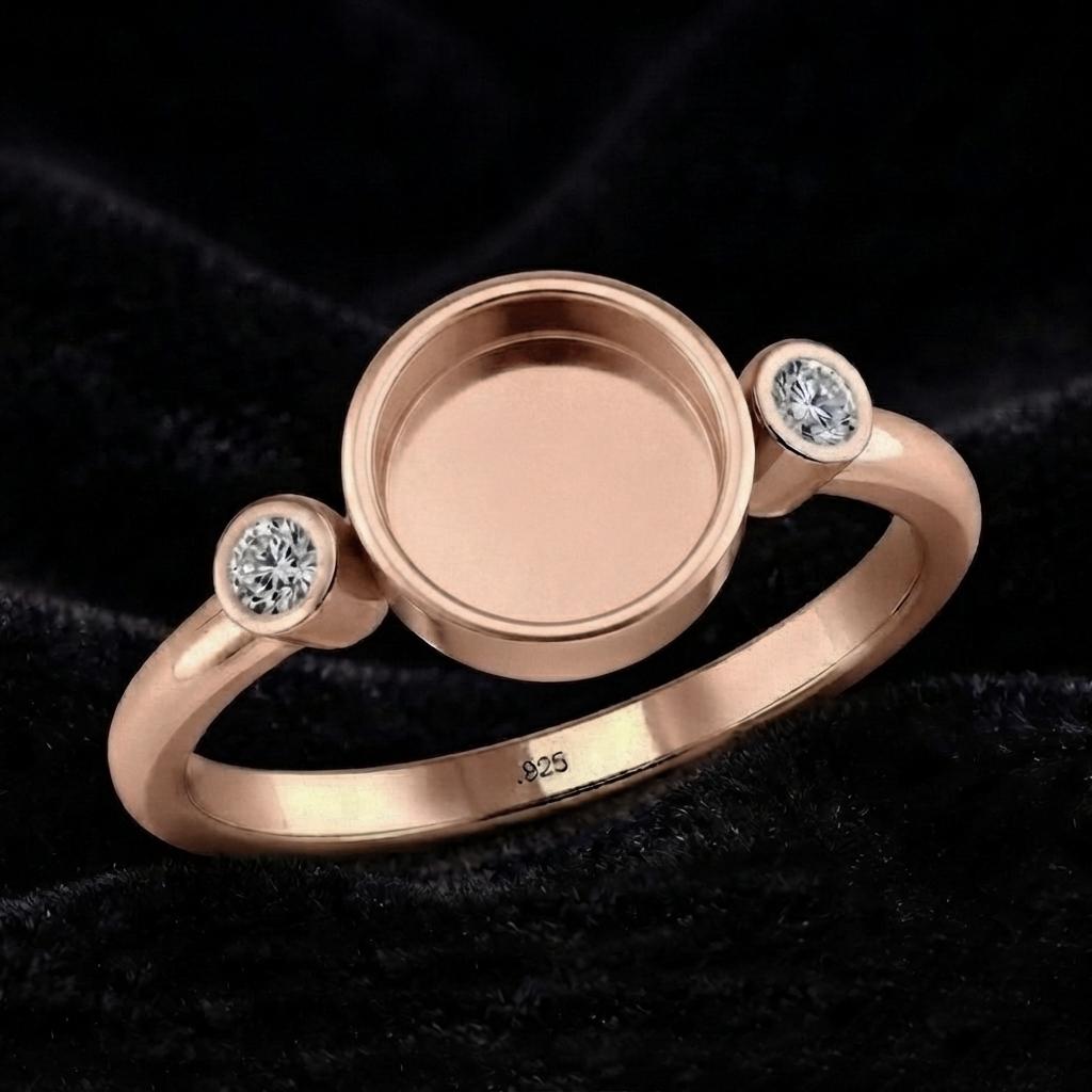 925 Sterling Silver, Round 8x8mm Blank Bezel with CZ Set Engagement Ring, Unique Vintage Bridal Ring, Resin & Ashes, Breastmilk/Keepsake DIY
